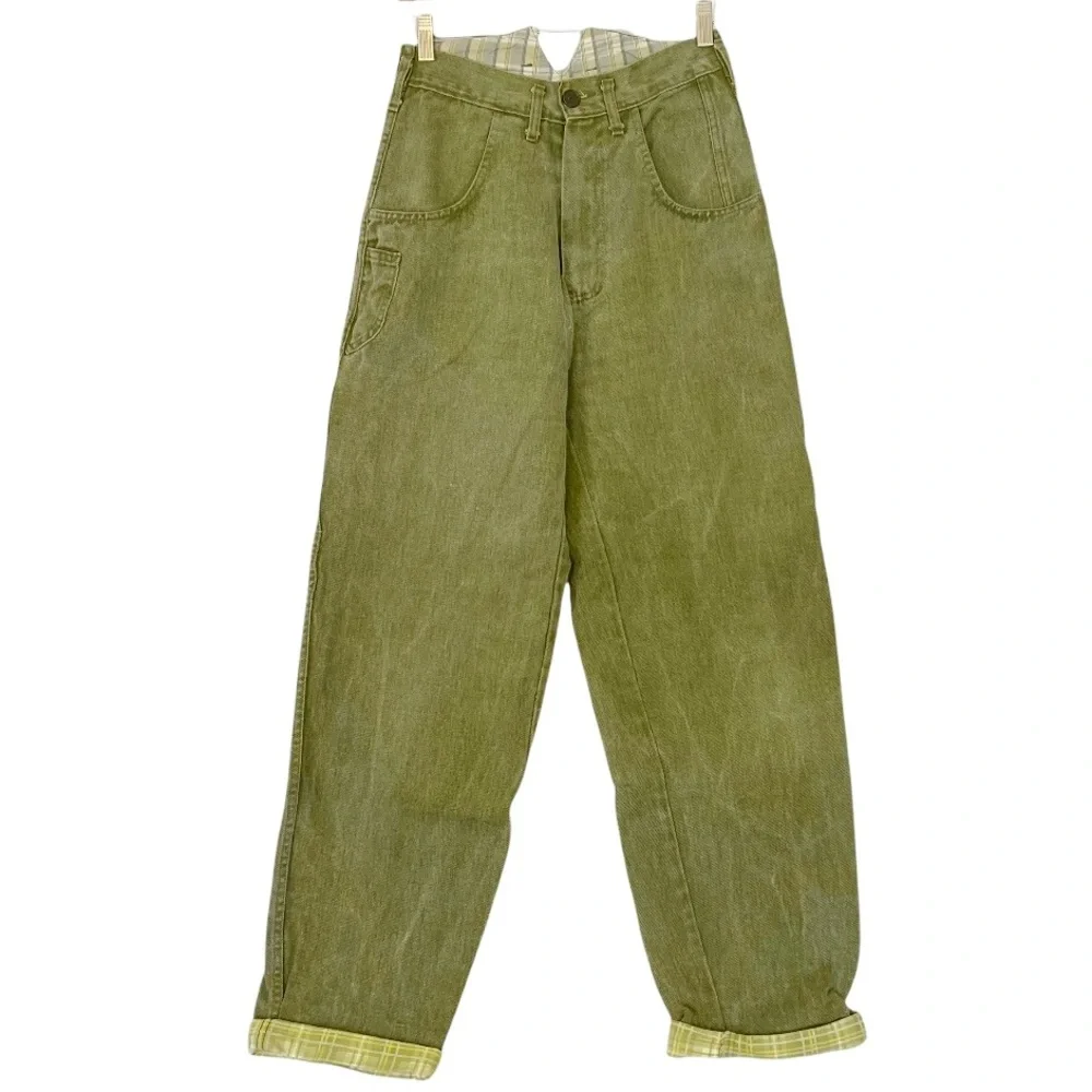 VINTAGE 80’s 90’s Donovan Light Green Ribcage High Waisted Baggy Carpenter Jeans - Picture 1 of 8
